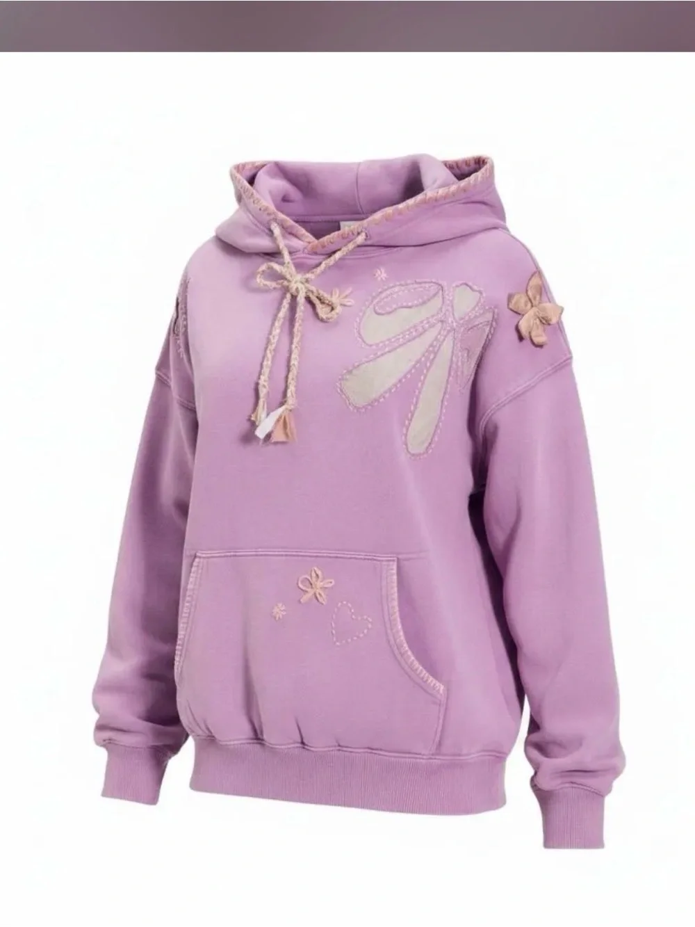 Free People Lilac Embroidered Pullover Hoodie